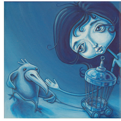 character acrylics on canvas monochrome blue
