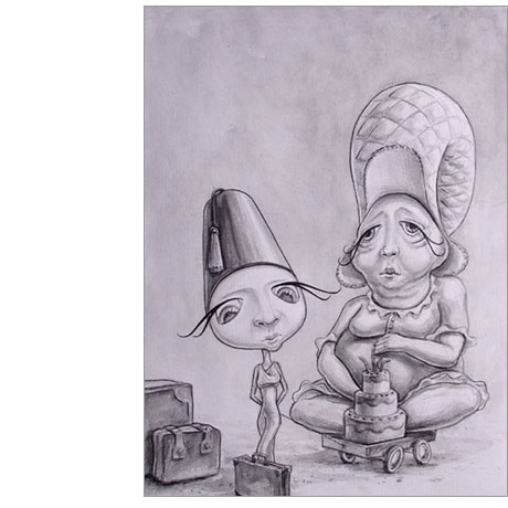 character emigration aquarell on paper