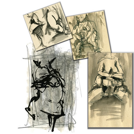 drawing figural ink on paper