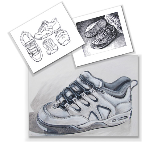 illustration shoes acrylics and ink on paper