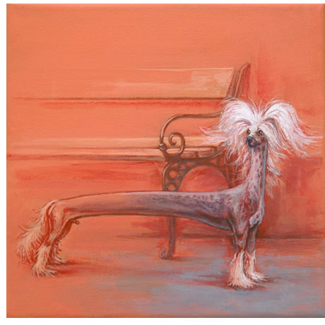 malerei hundeserie nackthund satire malteser acryl auf leinwand